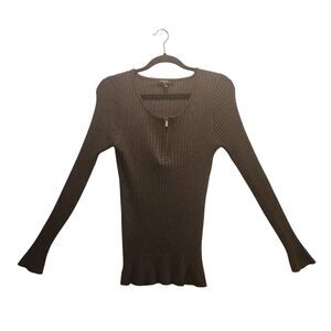 Philomena Petti Ribbed Sweater Women's XL Charcoal Gray 1/4 Zip Up Stretch Rayon